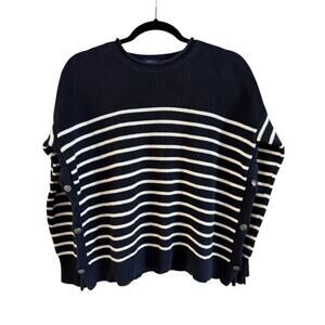 Polo Ralph Lauren Women’s Pima Cotton Striped Knit Pullover Sweater Navy Small